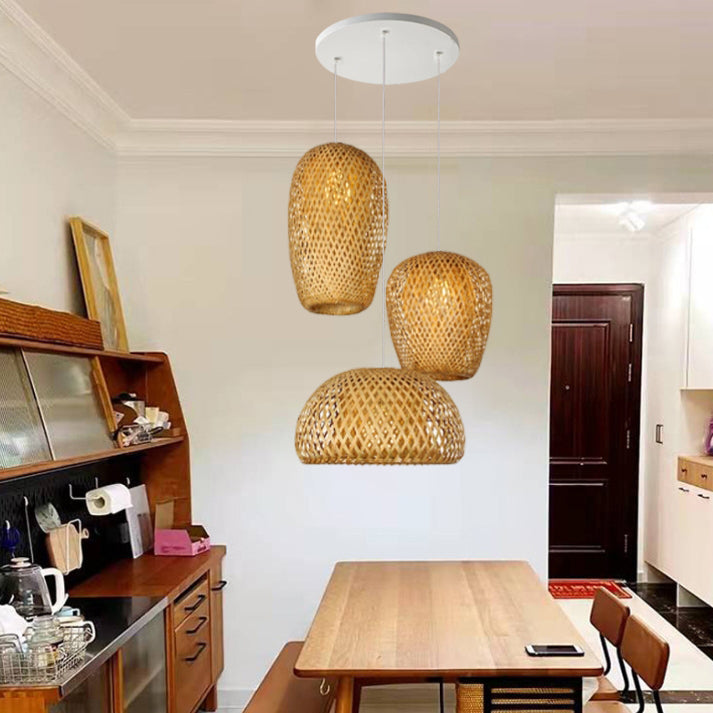 Traditional Vintage Bamboo Metal Weaving Round 1-Light Pendant Light for Living Room Lumendat