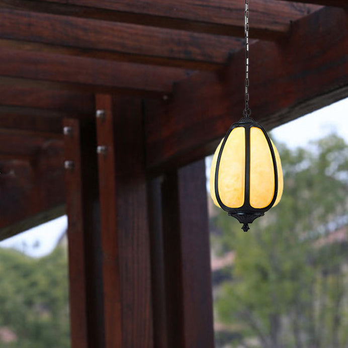 Modern Art Deco Cast Aluminum Oval Pumpkin 1-light Pendant Light for Outdoor Patio BulbSquare