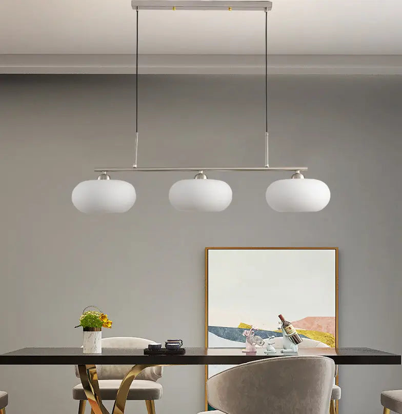 Light Luxury Persimmon Milk White Glass 3-light Island Light Chandelier BulbSquare