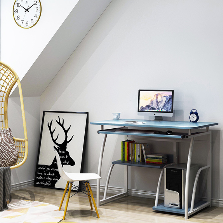 Modern Minimalist Rectangular Iron Density Board Desk 3-Tier For Home Office
