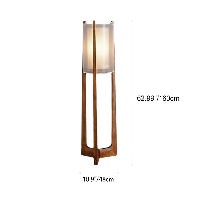 Traditional Japanese Solid Wood Brass Fabric Column 1-Light Standing Floor Lamp For Living Room And Bedroom Lumendat