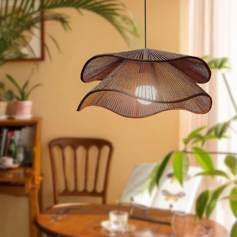 Traditional Vintage Corrugated Hemp Rope Double Layer 1-light Pendant Light for Dining Room BulbSquare