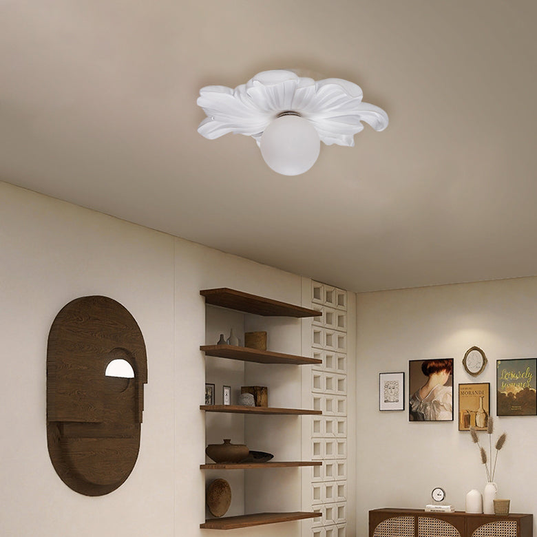Traditional Japanese Floral Orb Resin Roto-molding 1 - Light Semi-flush Mount Ceiling Light for Living Room