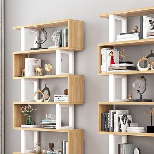 Contemporary Scandinavian Geometric Vertical MDF Steel Bookshelves 3/4/5/6-Tier Open Back Design Standing Shelves For Home Office DFM-F
