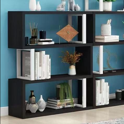 Contemporary Scandinavian Geometric Vertical MDF Steel Bookshelves 3/4/5/6-Tier Open Back Design Standing Shelves For Home Office DFM-F