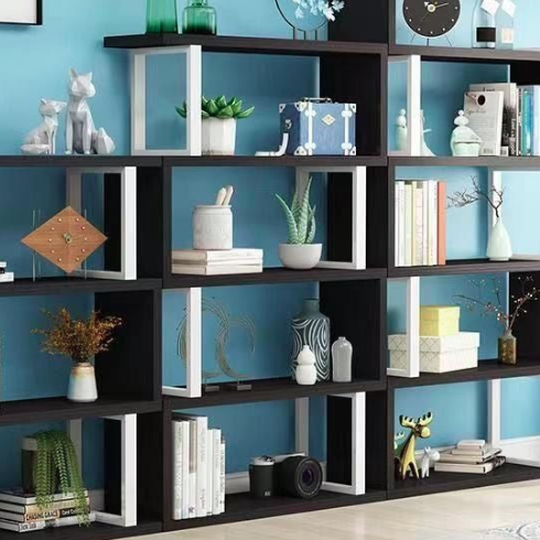 Contemporary Scandinavian Geometric Vertical MDF Steel Bookshelves 3/4/5/6-Tier Open Back Design Standing Shelves For Home Office DFM-F