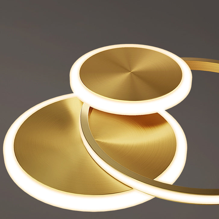 Modern Minimalist Triple Circle Full Copper Acrylic LED Flush Mount Ceiling Light for Bedroom