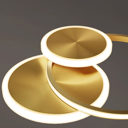 Modern Minimalist Triple Circle Full Copper Acrylic LED Flush Mount Ceiling Light for Bedroom