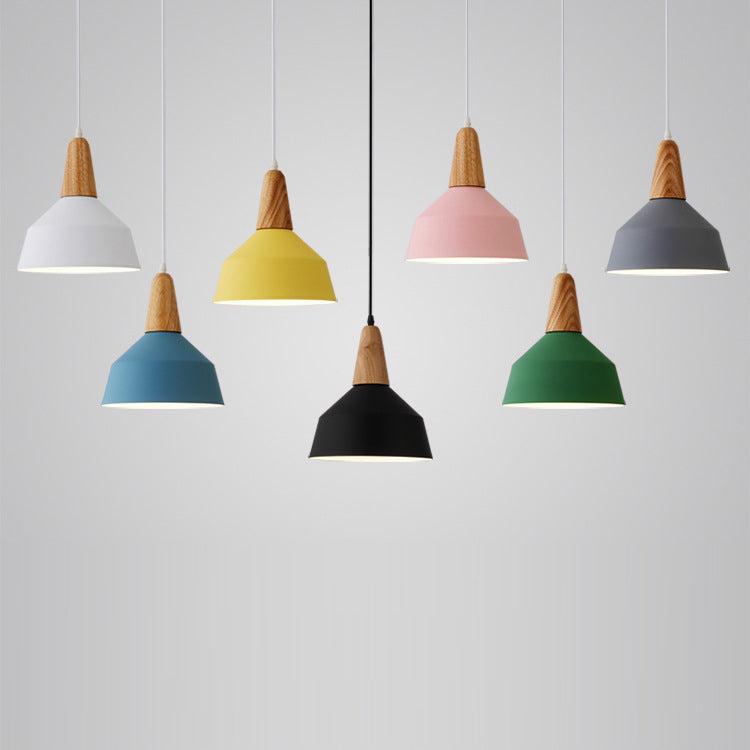 Nordic Minimalist Macaron Solid Color Aluminum Wood 1-light Pendant Light BulbSquare