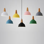 Nordic Minimalist Macaron Solid Color Aluminum Wood 1-light Pendant Light BulbSquare
