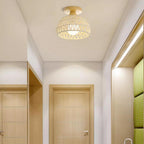 Traditional Japanese Rattan Art Round 1-Light Semi-Flush Mount Ceiling Light For Entryway Lumendat