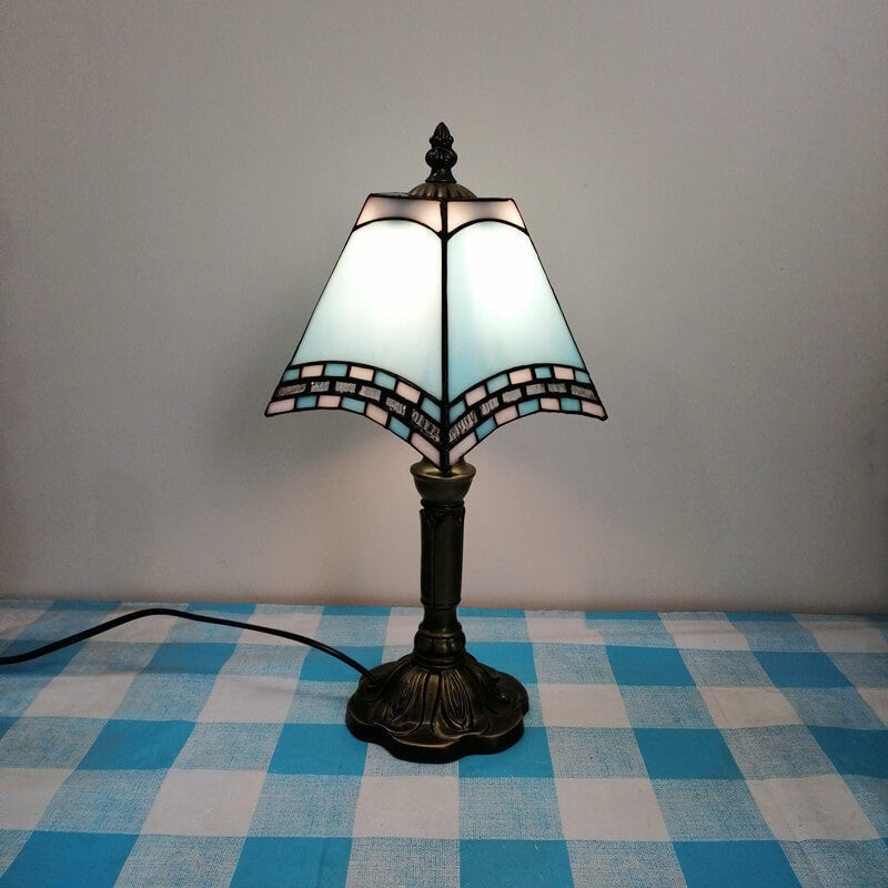 European Vintage Tiffany Square Stained Glass Iron 1-Light Table Lamp Lumendat
