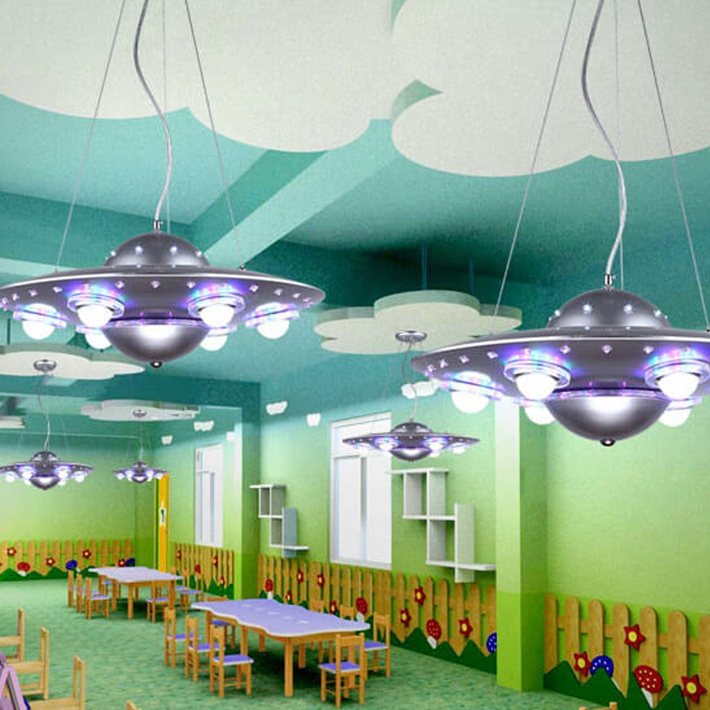Creative Cartoon Ufo Flying Saucer LED Kids Chandelier