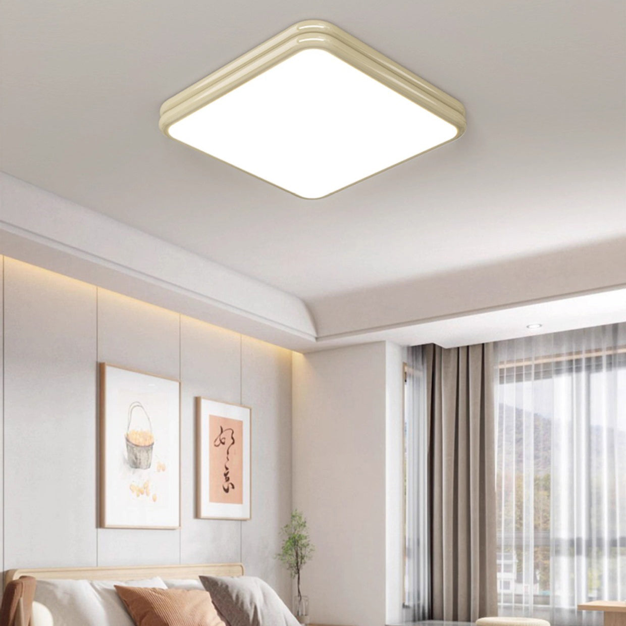 Modern Minimalist Square Rectangle Double Layer Iron Acrylic LED Flush Mount Ceiling Light for Bedroom