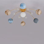 Contemporary Creative Starry Sky Moon Iron Glass 13-light Semi-flush Mount Ceiling Light for Bedroom