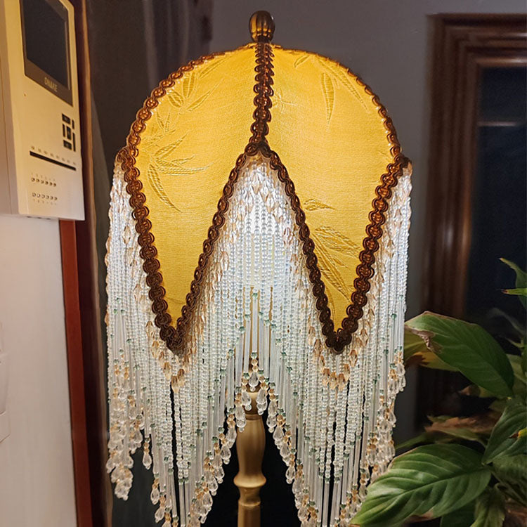 Traditional French Tassel Leaf Iron Fabric 1-Light Table Lamp For Bedroom Lumendat