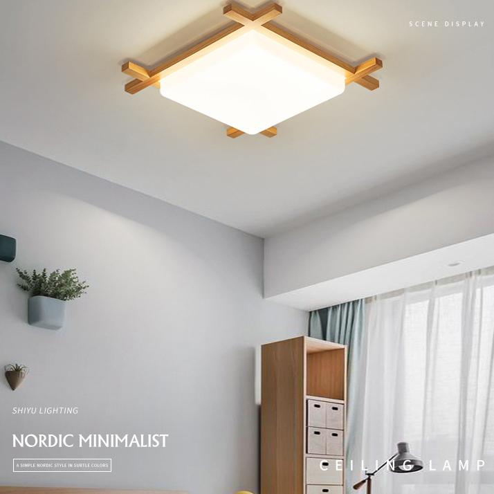 Traditional Japanese Wood Acrylic Square Tatami LED Flush Mount Ceiling Light for Bedroom