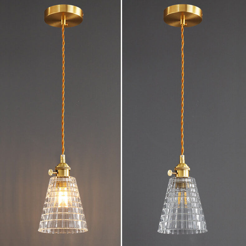 Modern Luxury Glass Bell Shade Brass 1-light Pendant Light BulbSquare