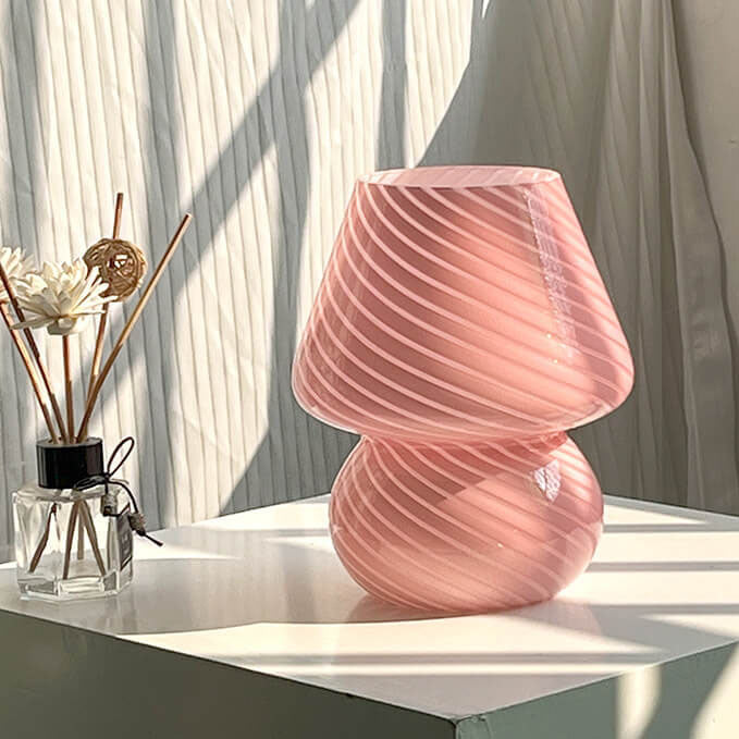 Modern Minimalist Striped Mushroom Glass 1-Light Table Lamp Lumendat