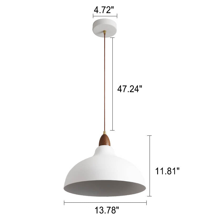 Japanese Simple Iron Dome Solid Wood Top 1-light Pendant Light BulbSquare