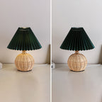 Contemporary Nordic Rattan Fabric Pleated Conic Ball LED Table Lamp For Bedroom Lumendat