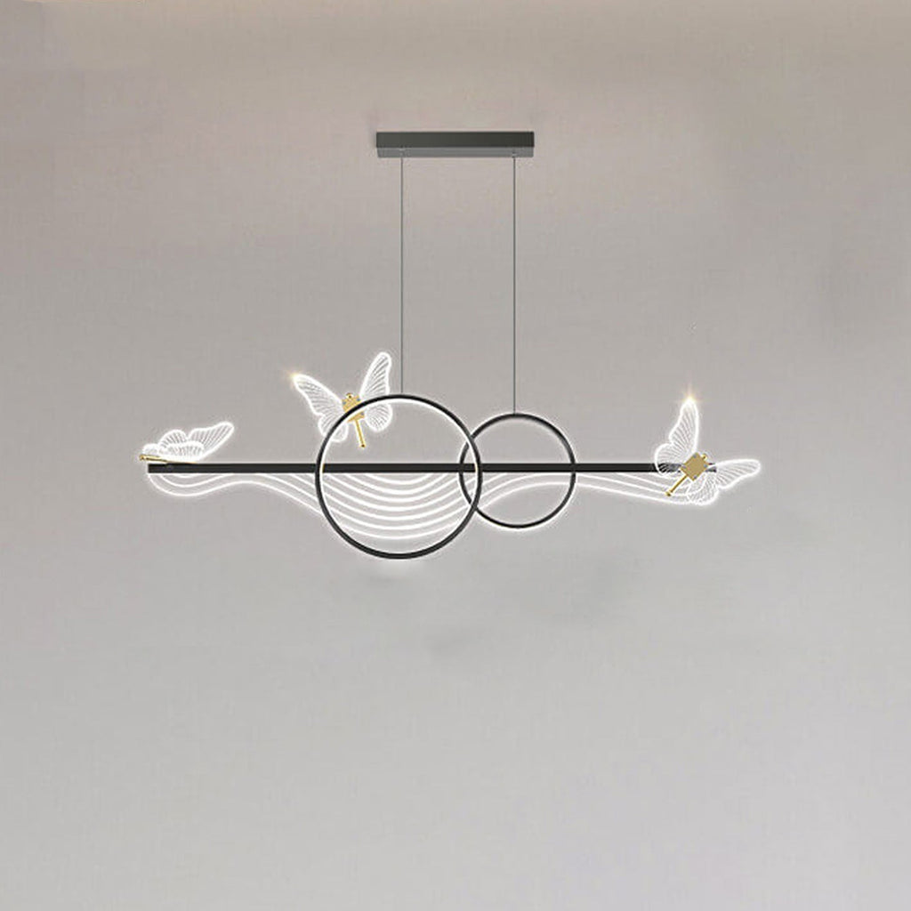 Nordic Light Luxury Butterfly Round Linear Island Light LED Chandelier BulbSquare
