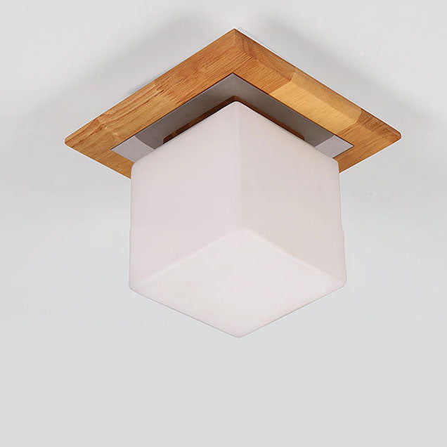 Nordic Minimalist Square Log Glass 1-Light Flush Mount Lighting Lumendat