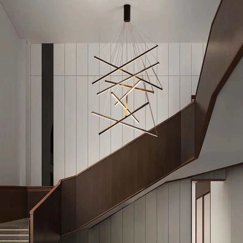 Nordic Light Luxury Iron Aluminum Geometric Line Combination LED Chandelier Lumendat