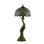 Vintage Tiffany Peacock Gem Dome Glass Resin 1-Light Table Lamp Lumendat