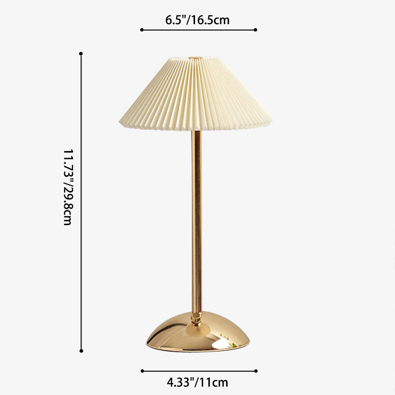 Contemporary Scandinavian Rechargeable Iron Fabric Conic Pleated 1-Light Table Lamp For Bedside Lumendat