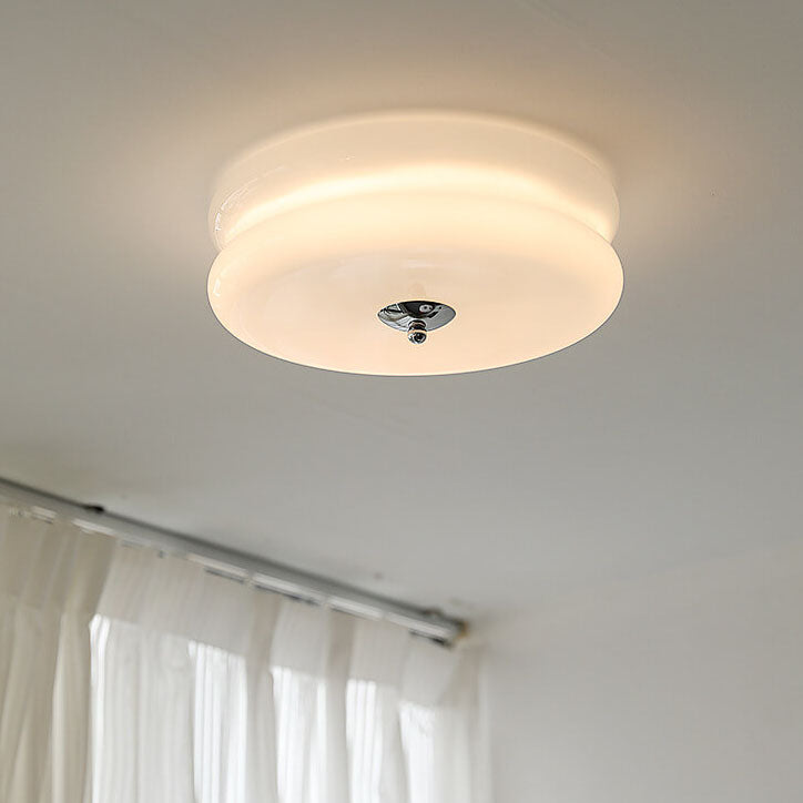 French Minimalist Cream Glass Round LED Flush Mount Ceiling Light BulbSquare
