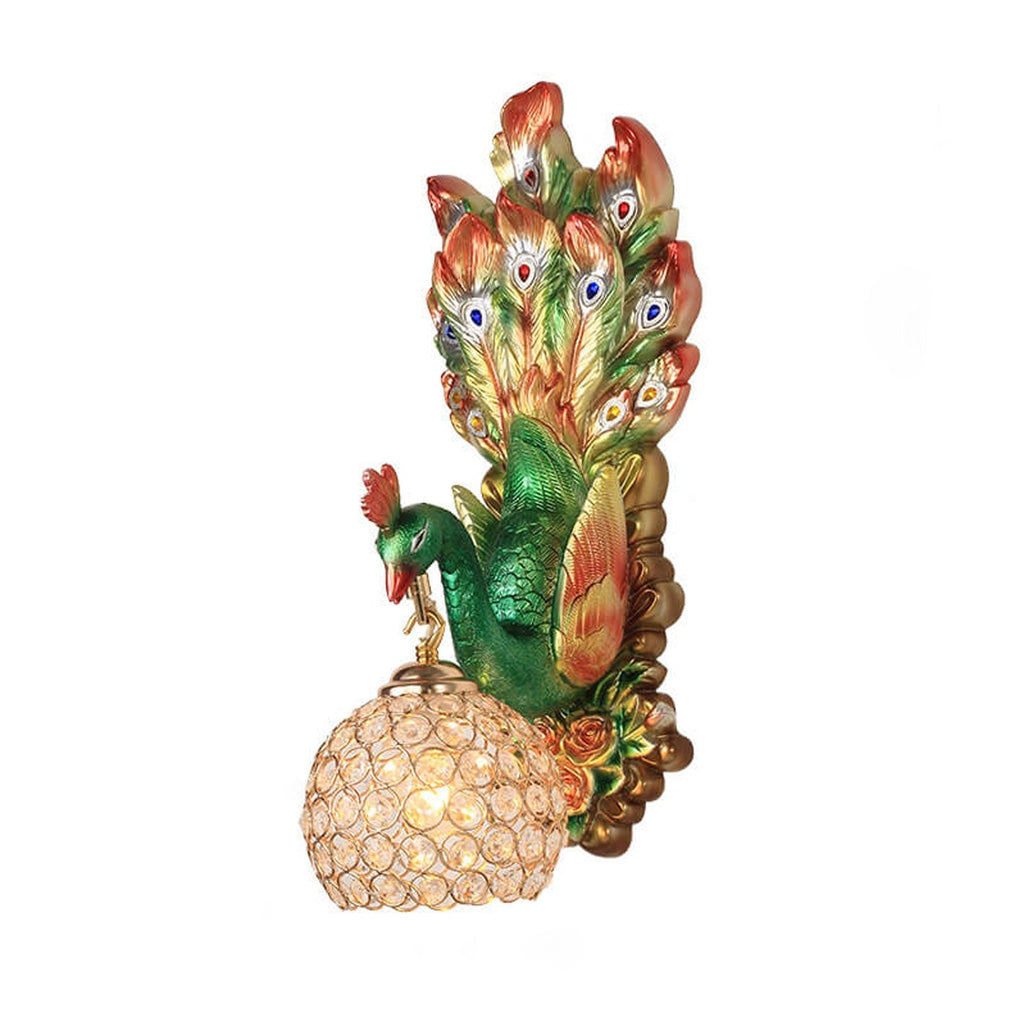 European Creative Peacock Resin Glass Shade 1-Light Wall Sconce Lamp Lumendat
