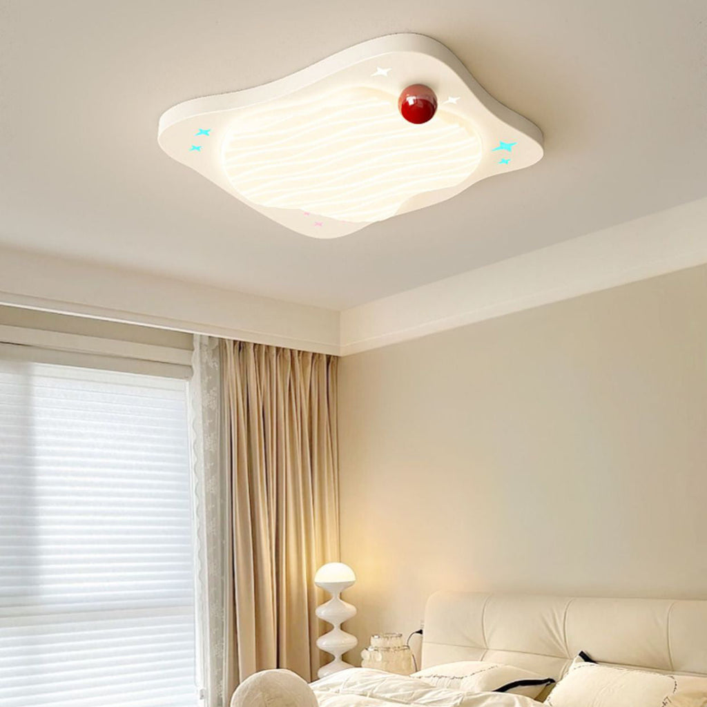 Lumendat Contemporary Creative Kids Ruffled Egg Shaped Square Iron PE LED Flush Mount Ceiling Light For Bedroom Lumendat