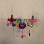 Traditional European Kids Glass Crystal Metal Fabric Candlestick Holder Flower 2-Light Wall Sconce Lamp For Bedside Lumendat