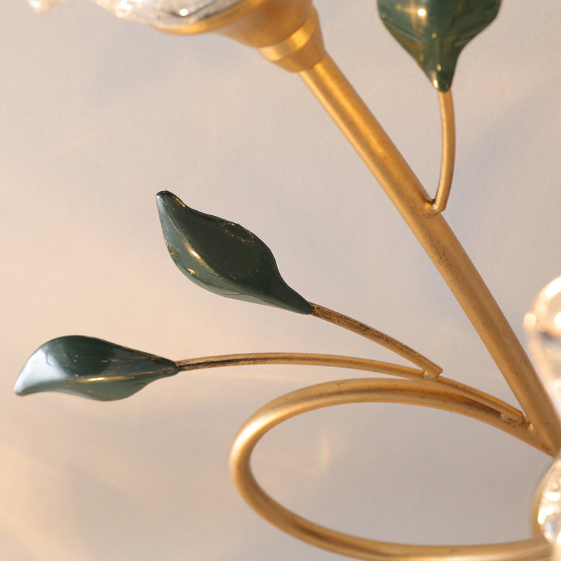 Traditional European Floral Iron Glass 6/8/10 Light Semi-flush Mount Ceiling Light for Bedroom