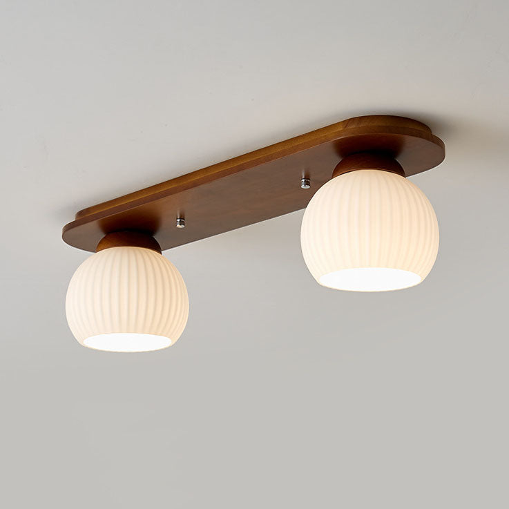 Japanese Vintage Striped Glass Wood Long Plate 2/3 Light Flush Mount Ceiling Light Lumendat