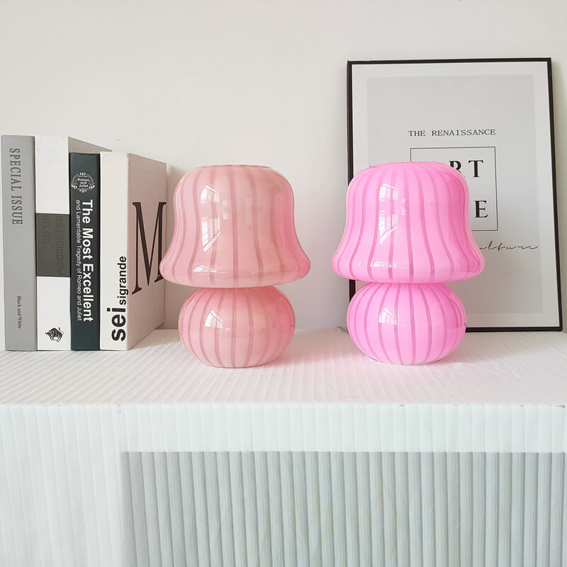 French Cream Handmade Glass Mushroom 1-Light Table Lamp Lumendat