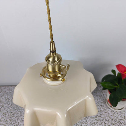 Traditional Japanese Cream Petal Glass Iron 1-Light Pendant Light For Dining Room