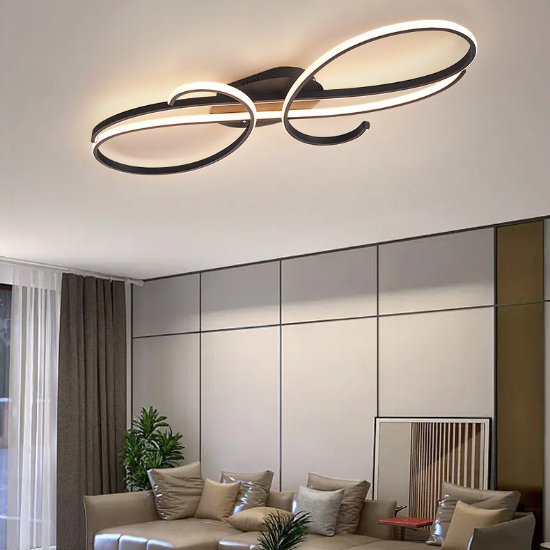 Modern Minimalist Curved Line Iron Aluminum Silicone LED Semi-flush Mount Ceiling Light for Living Room