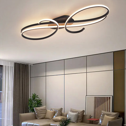 Modern Minimalist Curved Line Iron Aluminum Silicone LED Semi-flush Mount Ceiling Light for Living Room