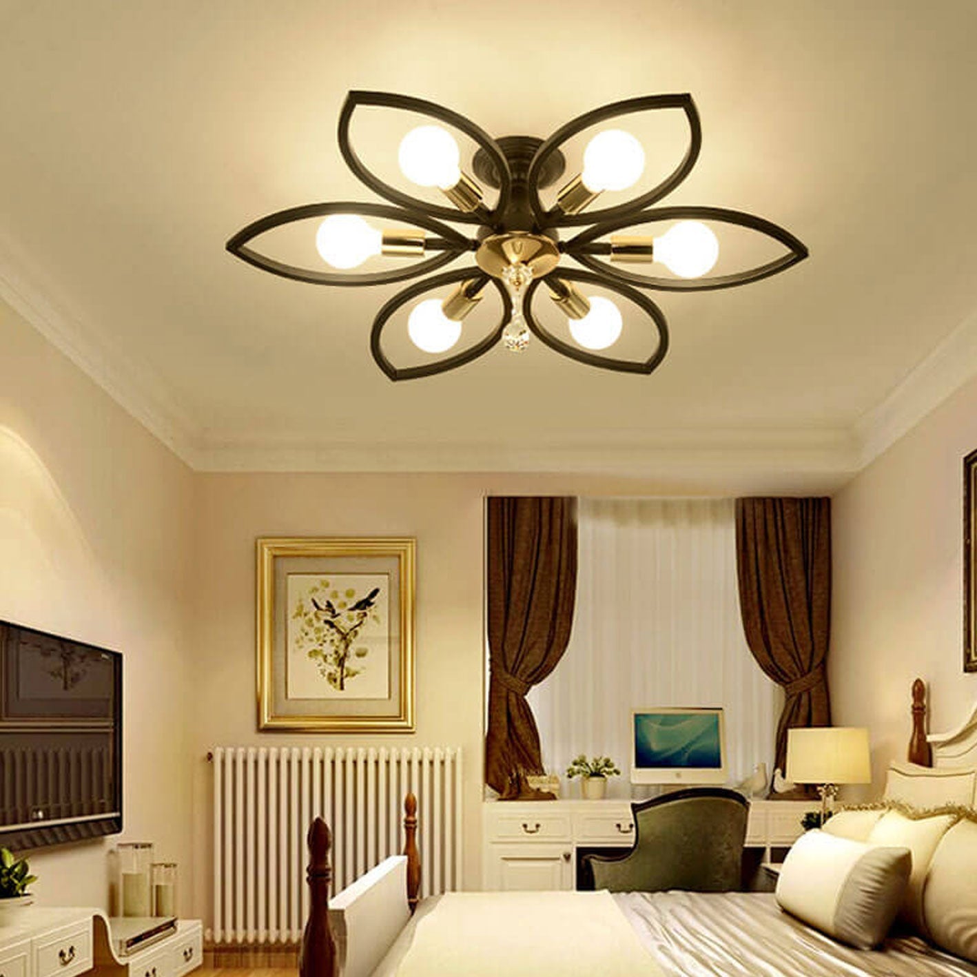 Nordic Light Luxury Wrought Iron Crystal 6/8-light Flush Mount Ceiling Light