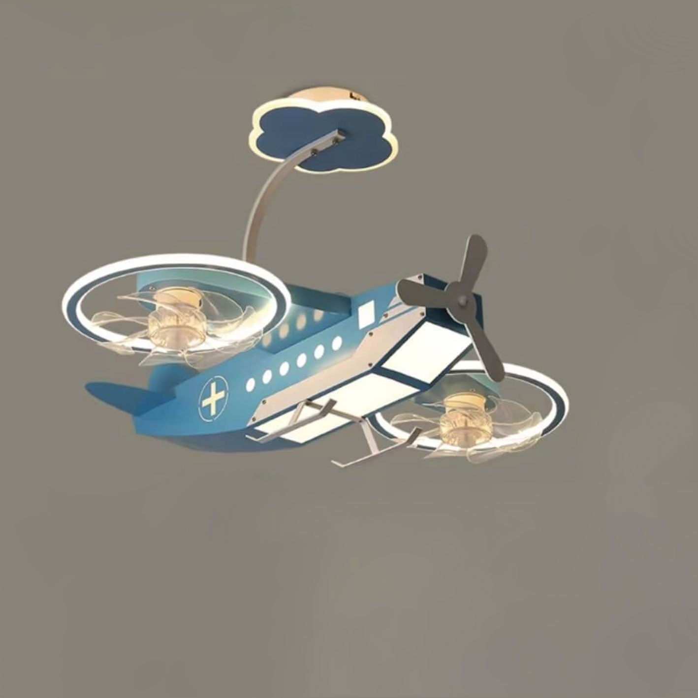 Lumendat Creative Cartoon Aircraft Kids Flush Mount Ceiling Fan Light Lumendat