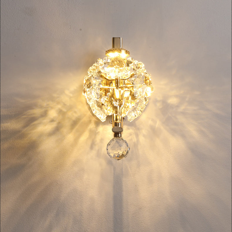 Modern Luxury Metal Iron Stainless Steel Crystal Ball Cylinder 1-Light Wall Sconce Lamp For Bedside Lumendat