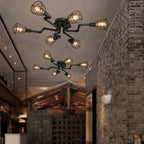 Industrial Vintage Water Pipe Round Iron 4/6/8 Light Flush Mount Ceiling Light BulbSquare