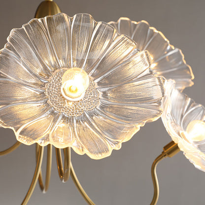 Traditional Vintage Gold Finish Frame Flower Glass Shade 6-light Semi-flush Mount Ceiling Light for Bedroom