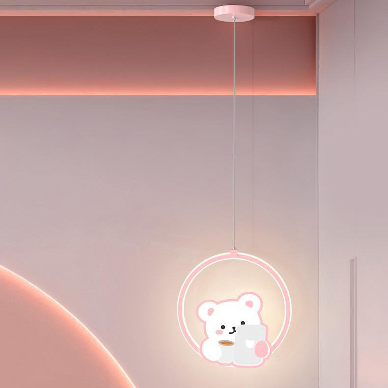Lumendat Modern Simplicity Kids Aluminum Iron Acrylic Circle Bear Cow LED Pendant Light For Bedside Lumendat