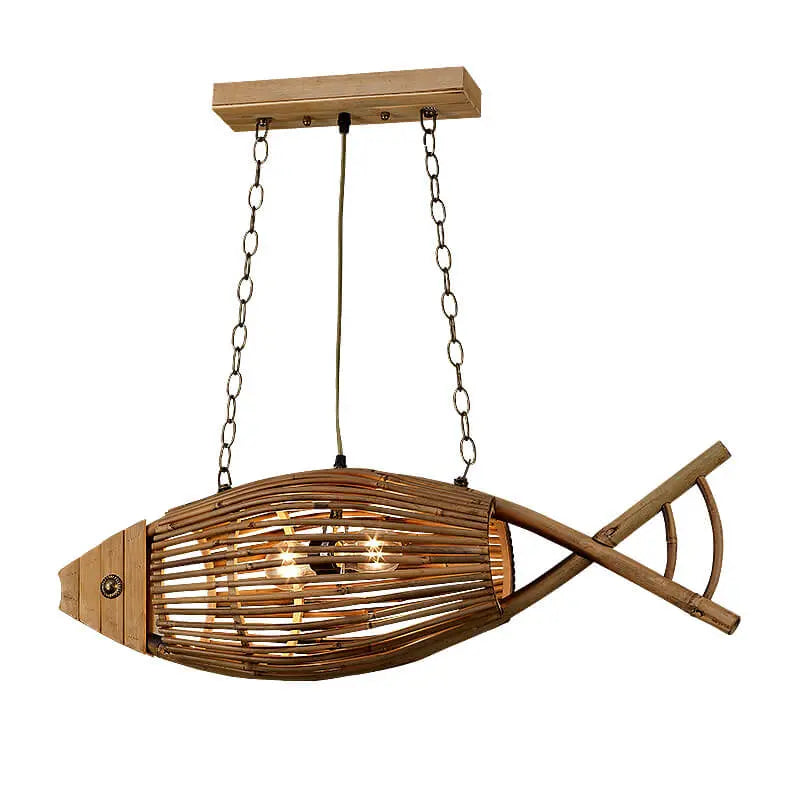Vintage Bamboo Weaving Fish Shaped 1-light Pendant Light BulbSquare
