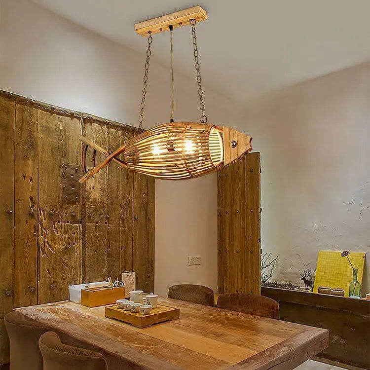 Vintage Bamboo Weaving Fish Shaped 1-light Pendant Light BulbSquare