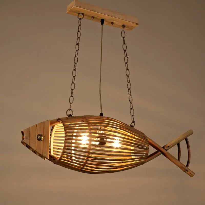 Vintage Bamboo Weaving Fish Shaped 1-light Pendant Light BulbSquare
