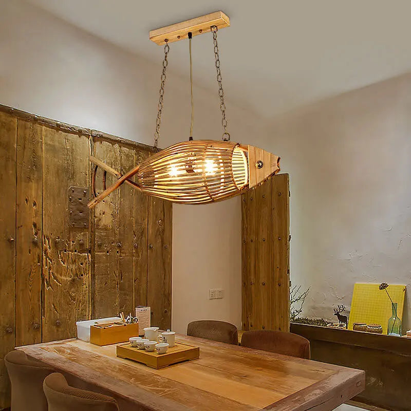 Vintage Bamboo Weaving Fish Shaped 1-light Pendant Light BulbSquare